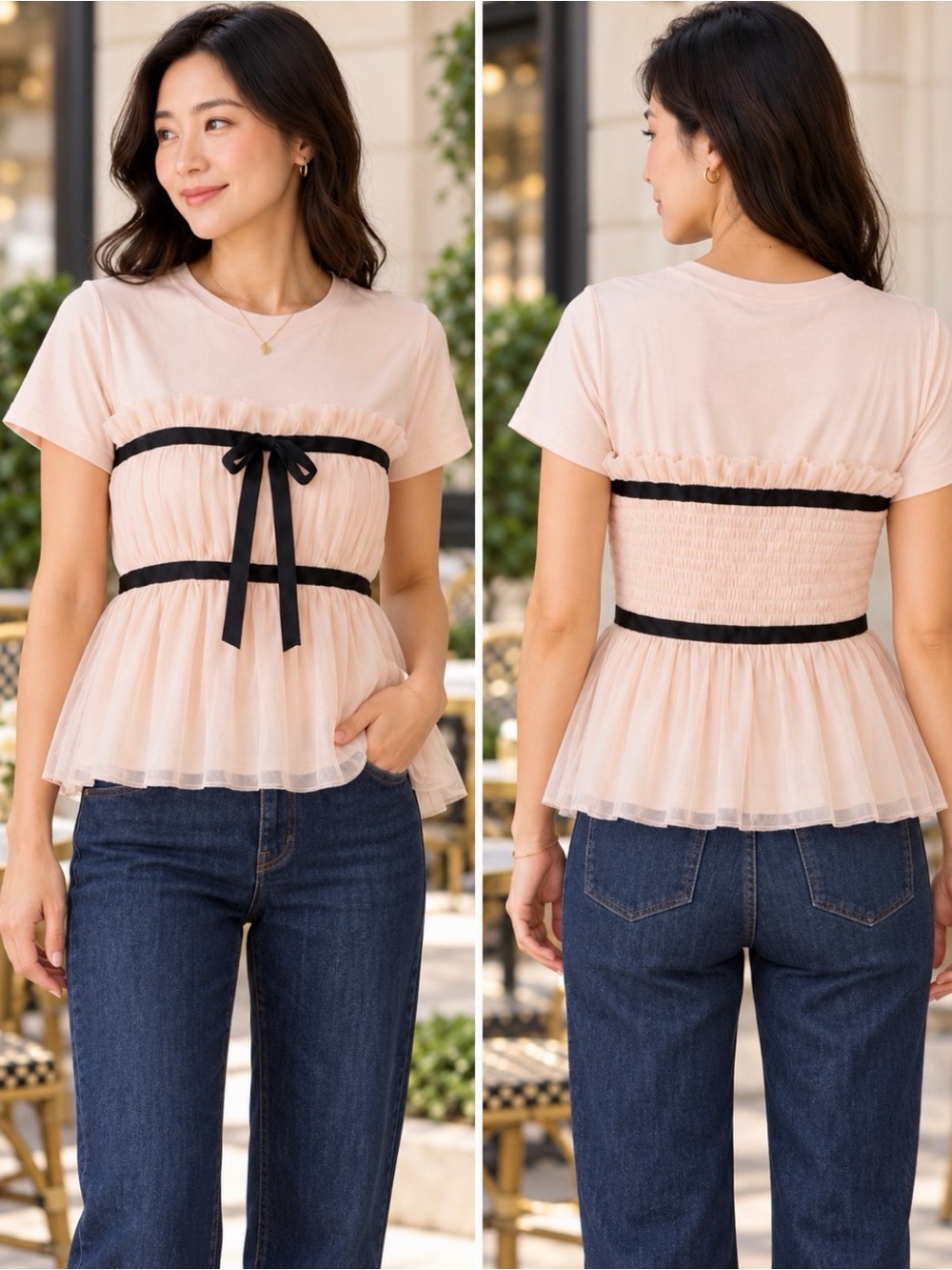 Anthropologie Blush Pink Tulle Bow Peplum Top Small Coquette Balletcore